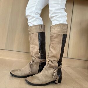 Tan and Reptile Embossed Leather Boots